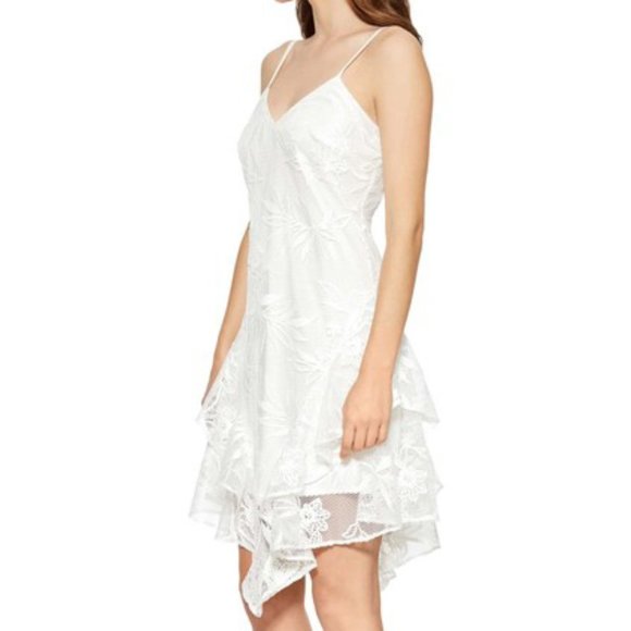 Parker XS Mesh Floral Asymmetric Mini Dress White - Picture 2 of 13